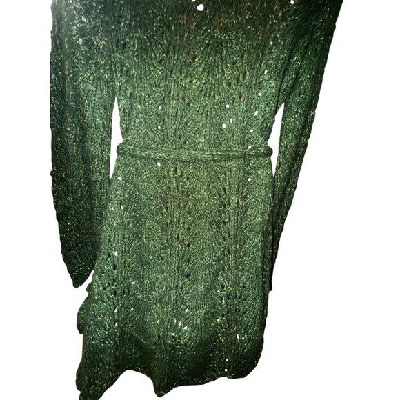 Dark Green Large Sparkly Knit Wrap Cardigan Sweater With Belt Boho Hippie Glam‎ - Picture 7 of 10